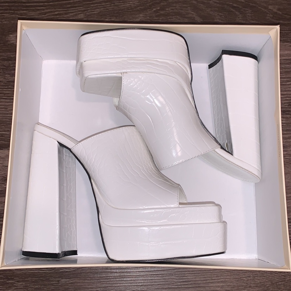 Public Desire White Croc-Embossed Platform Mules